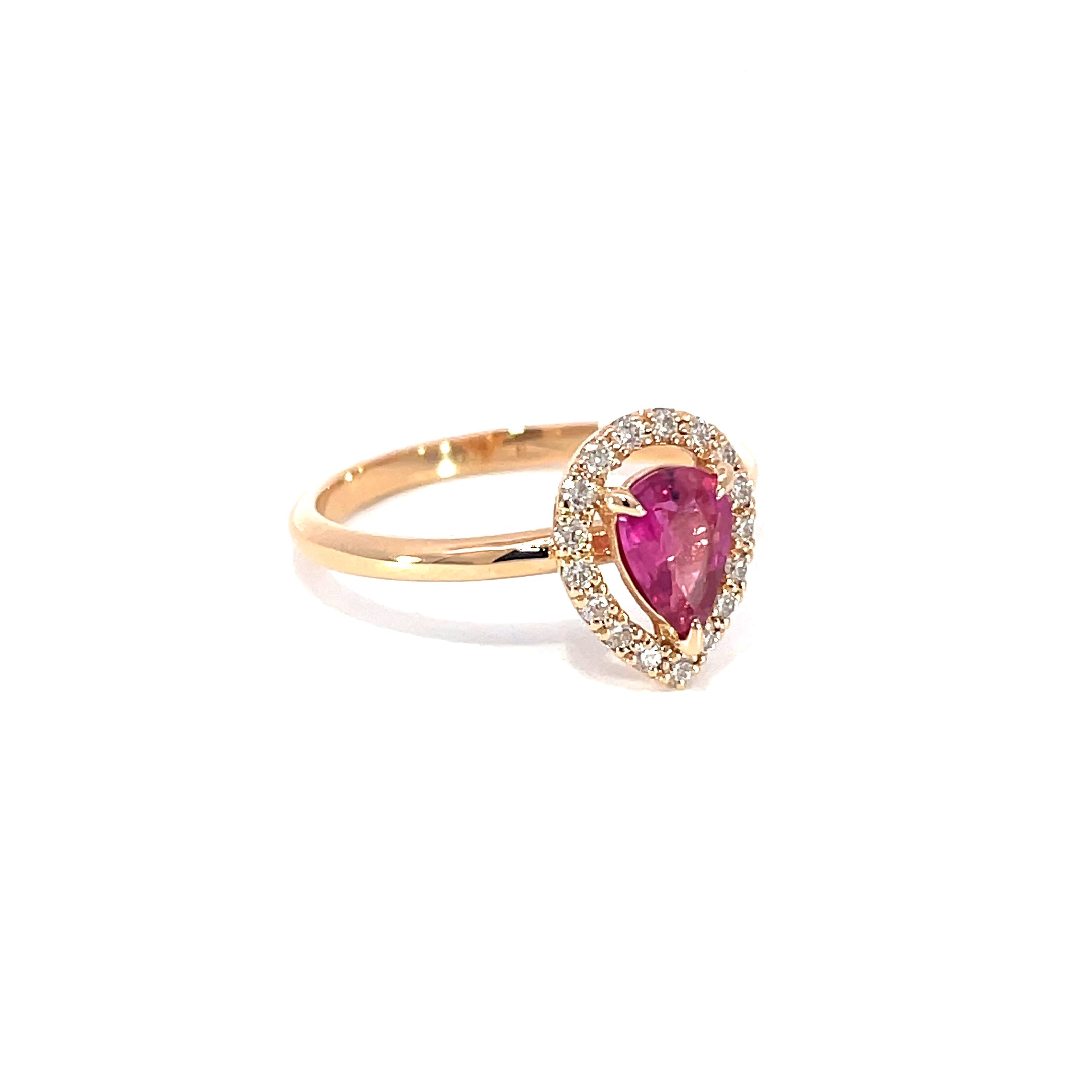 Pear pink ruby hollow ring