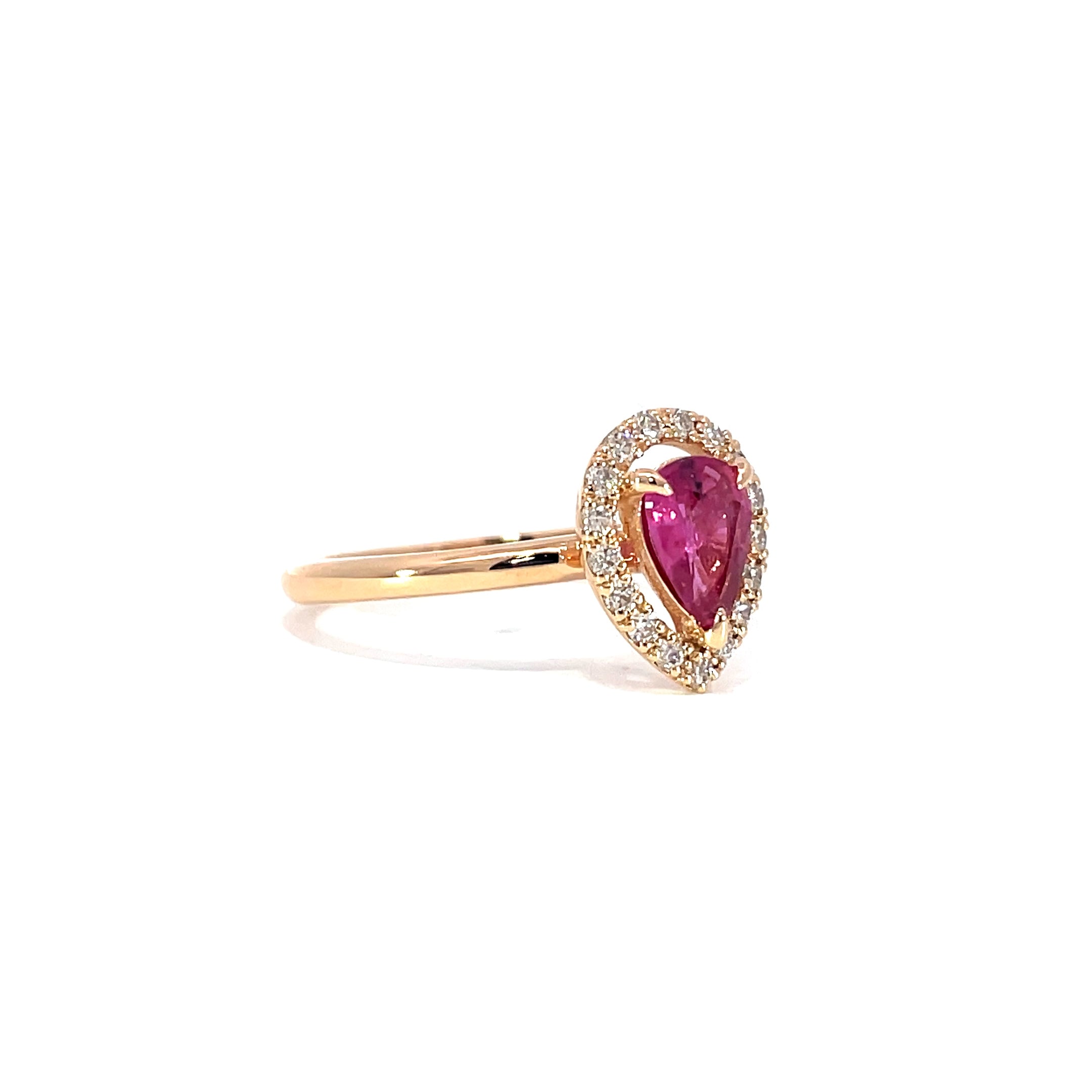 Pear pink ruby hollow ring