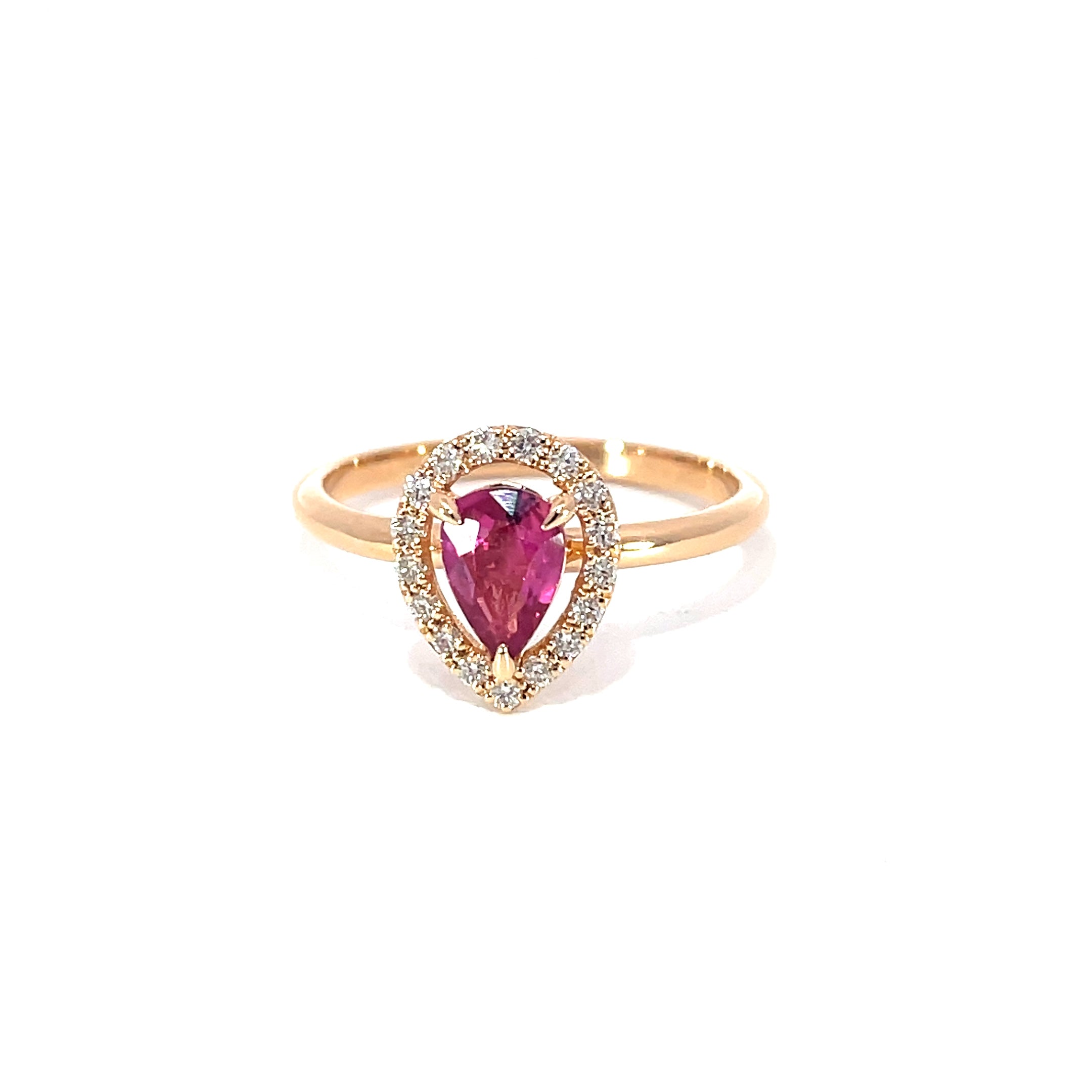 Pear pink ruby hollow ring