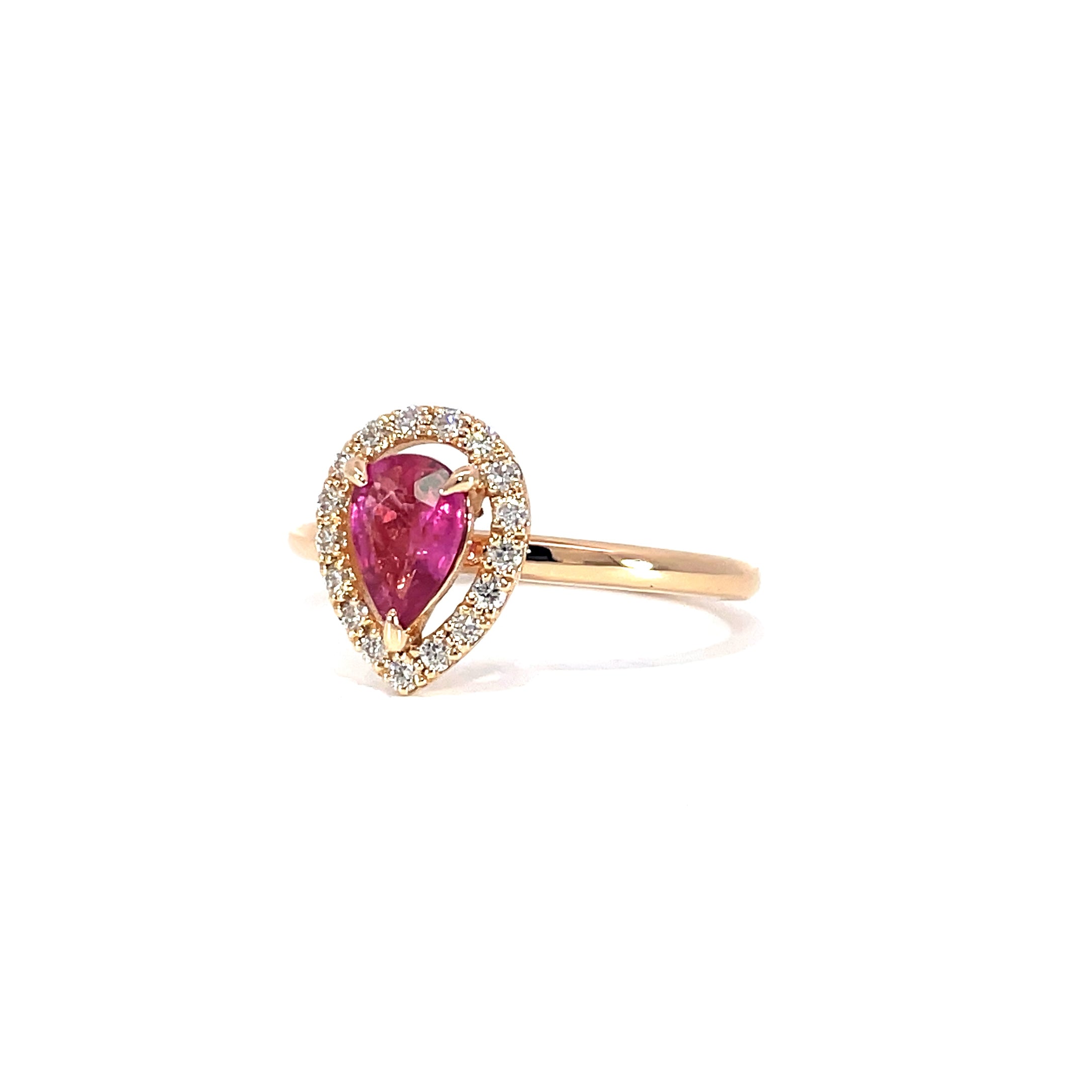 Pear pink ruby hollow ring