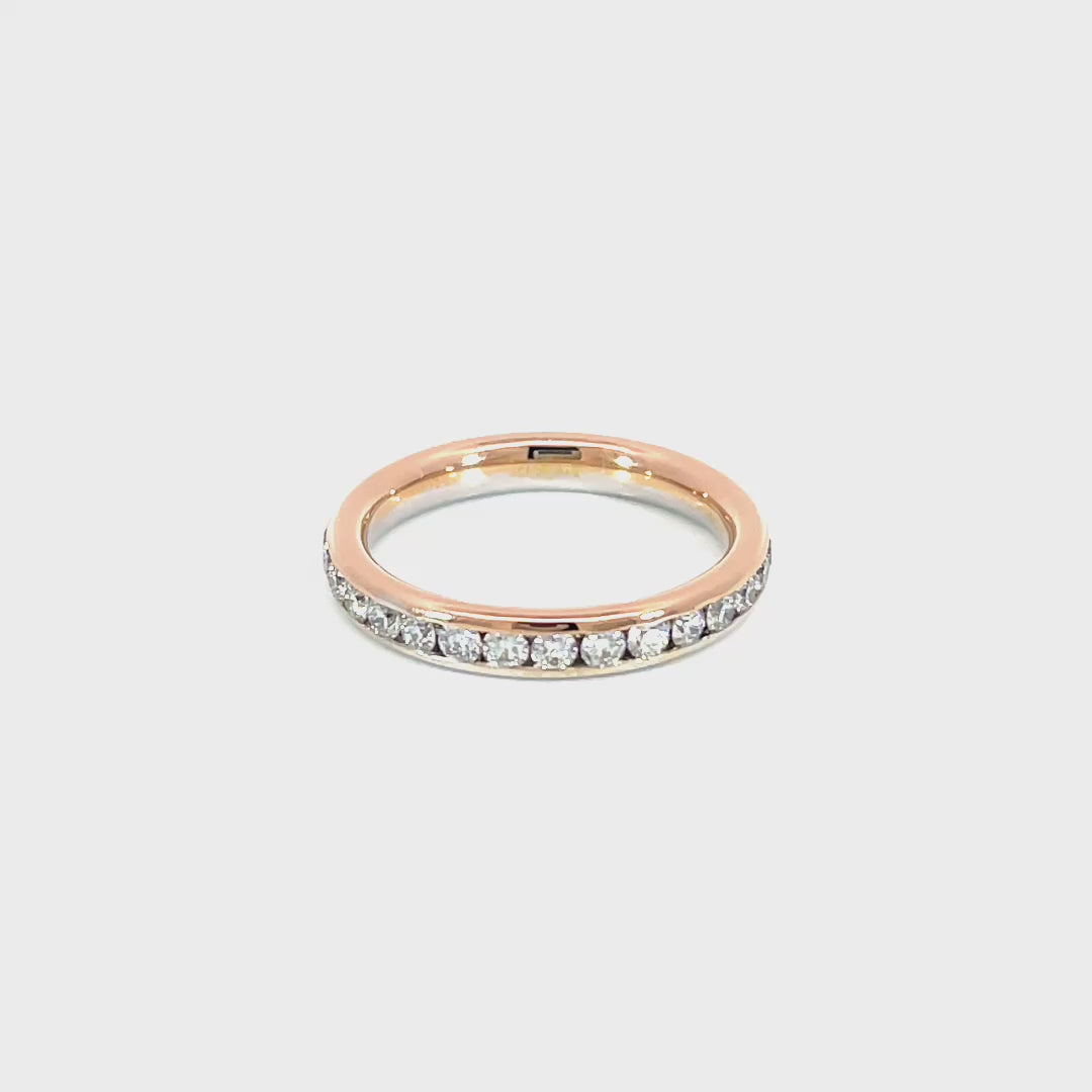 Round Eternity Band Channel Setting video 1.00 carat total D-F color VS clarity diamonds white gold craftsmanship
