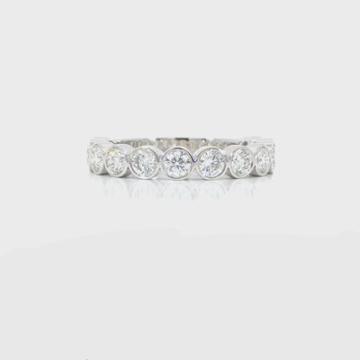 Bezel Band video displaying 1.30 carat total D-F color VS clarity diamonds and white gold craftsmanship
