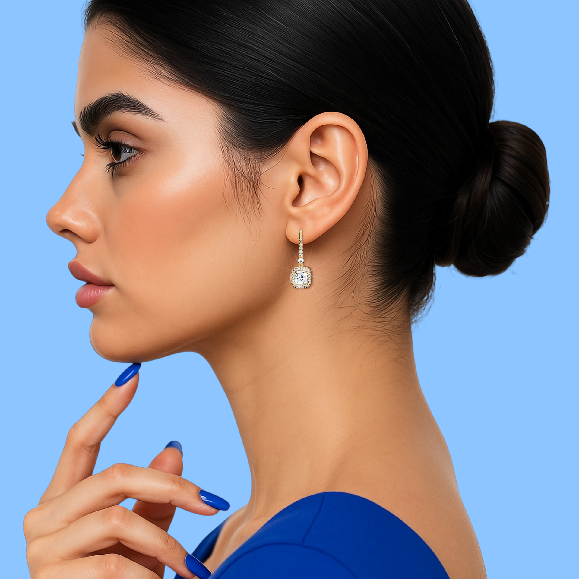 Cushion Halo Earring in Yellow Gold